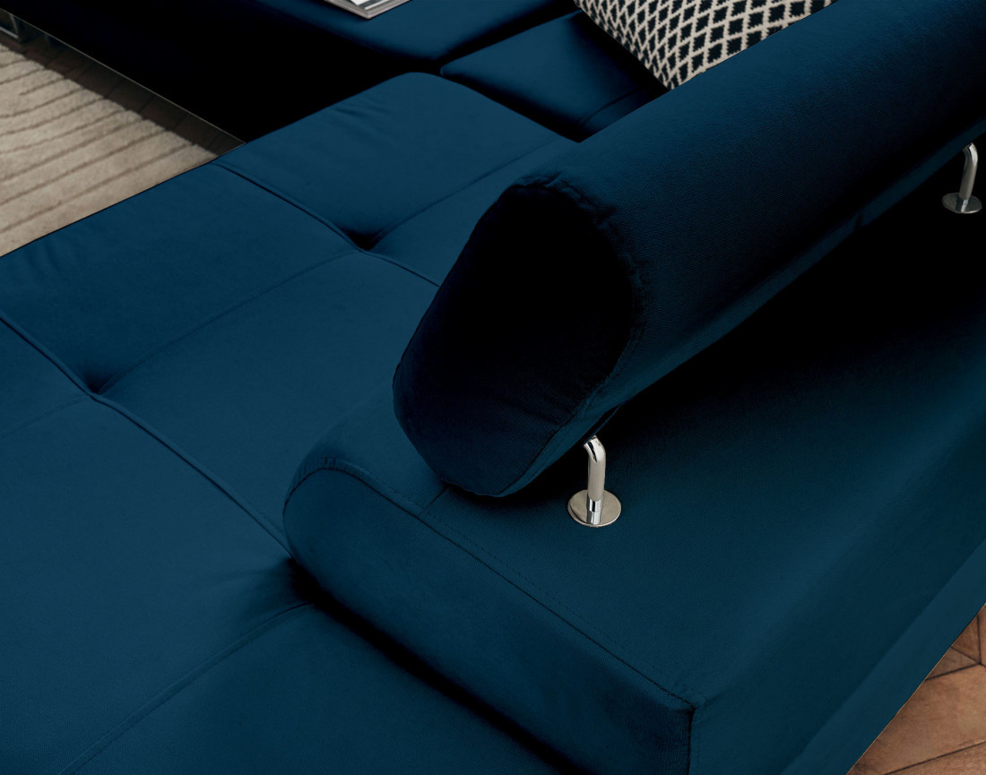 Pablo - canapé d'angle droit en velours convertible avec coffre et têtières réglables 5 places - style contemporain