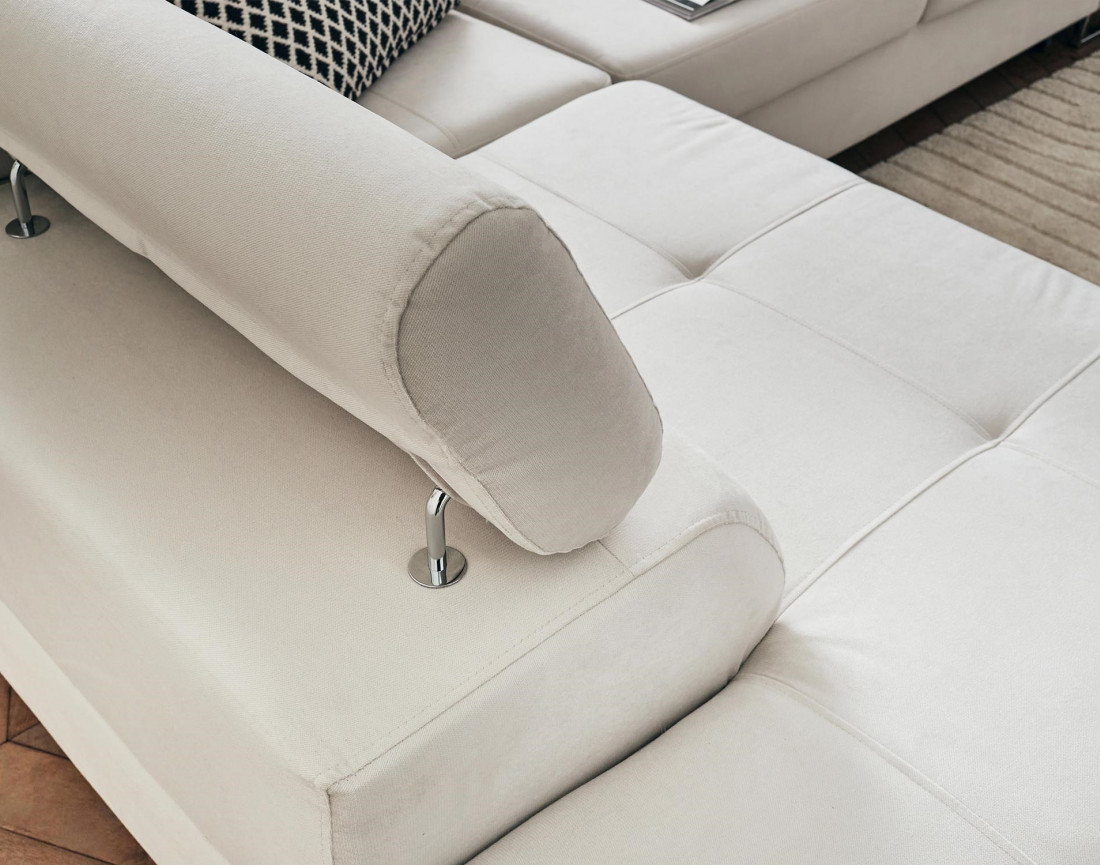 Pablo - canapé d'angle gauche en velours convertible avec coffre et têtières réglables 5 places - style contemporain