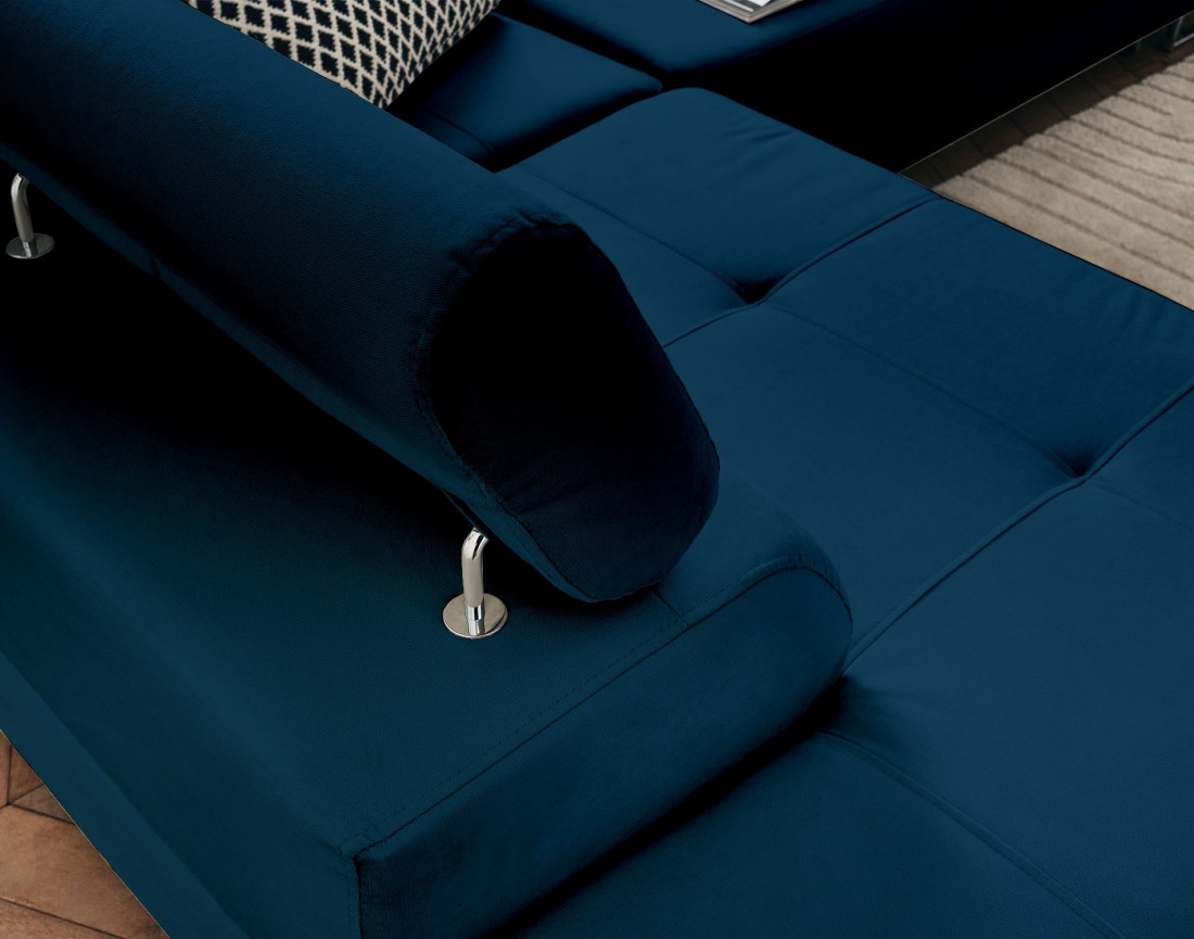 Pablo - canapé d'angle gauche en velours convertible avec coffre et têtières réglables 5 places - style contemporain