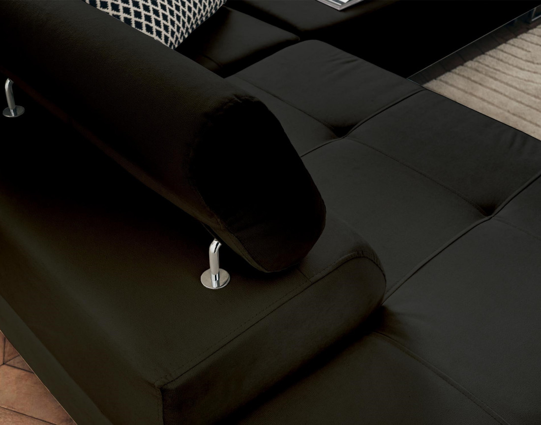Pablo - canapé d'angle gauche en velours convertible avec coffre et têtières réglables 5 places - style contemporain