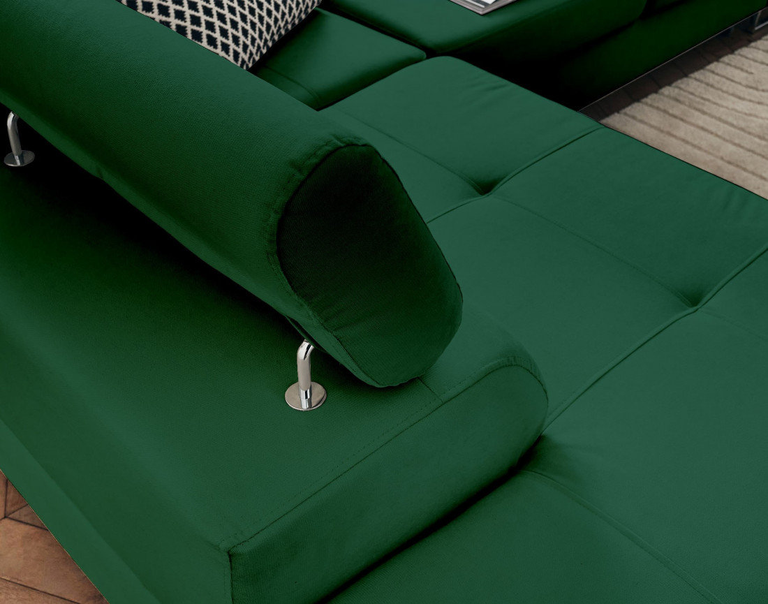 Pablo - canapé d'angle gauche en velours convertible avec coffre et têtières réglables 5 places - style contemporain