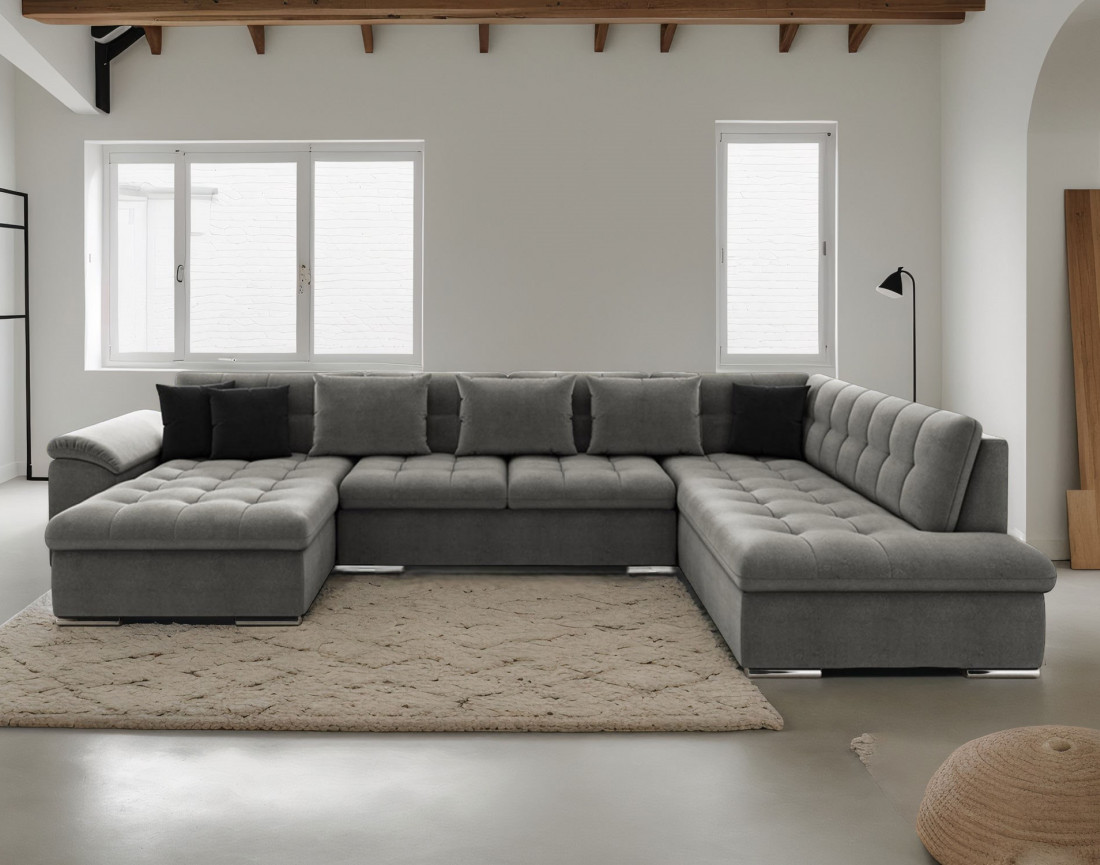Chuck – canapé panoramique d'angle droit convertible avec coffre au style contemporain