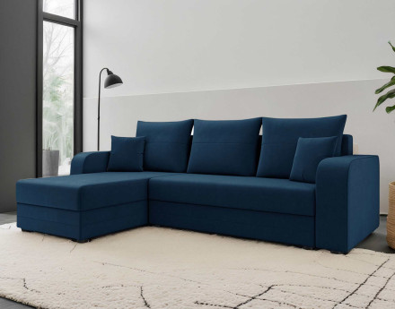 Harvey - canapé d'angle 4 places réversible convertible avec coffre en velours - style contemporain