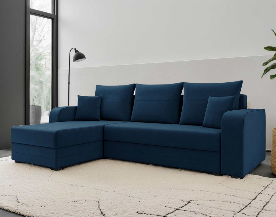 Harvey - canapé d'angle 4 places réversible convertible avec coffre en velours - style contemporain