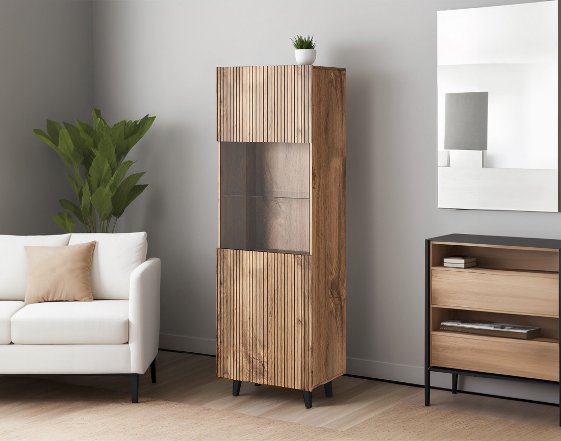 Vitrine - effet bois - 1 porte - 60x182 cm Come