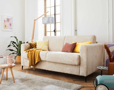 Canapé 3 places convertible express quotidien en velours côtelé Owen