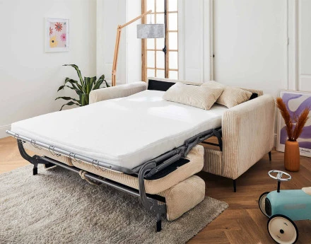 Canapé 3 places convertible express quotidien en velours côtelé Owen