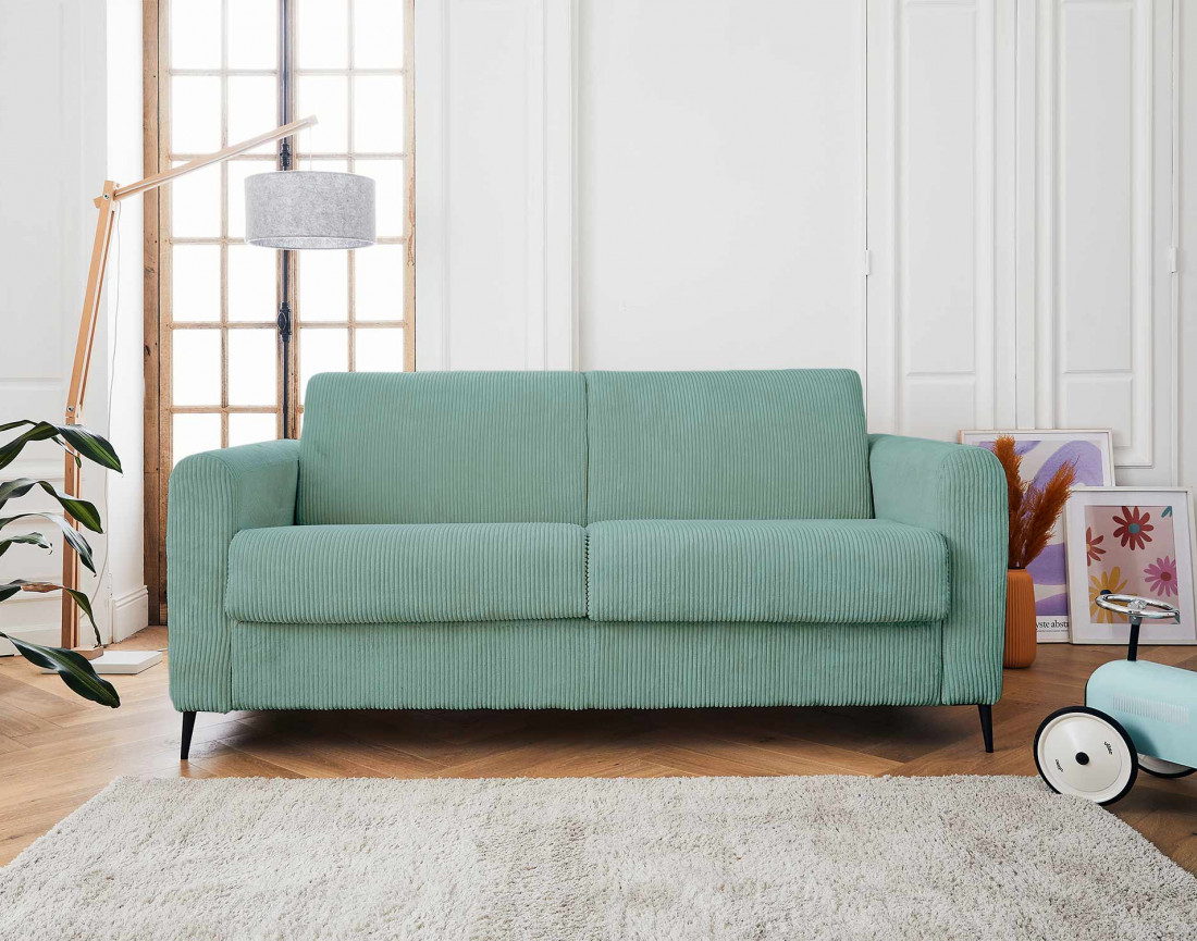 Canapé 3 places convertible express quotidien en velours côtelé Owen