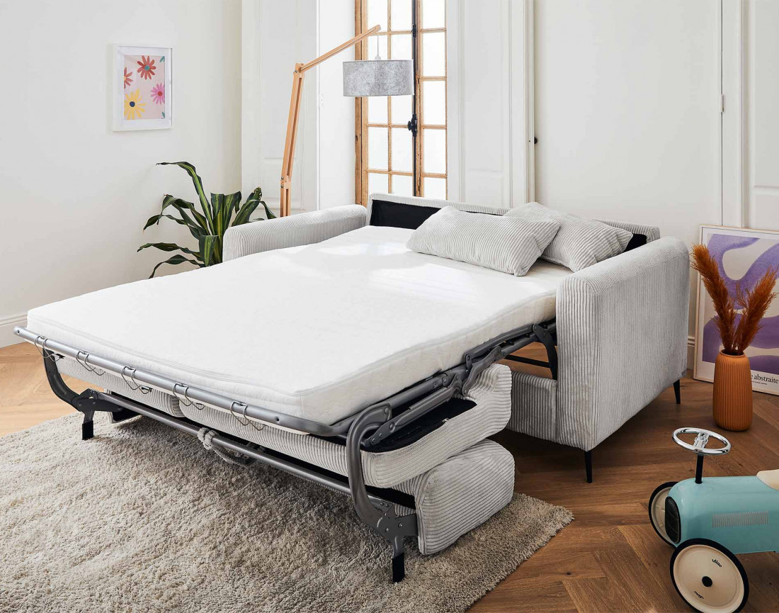 Canapé 3 places convertible express quotidien en velours côtelé Owen