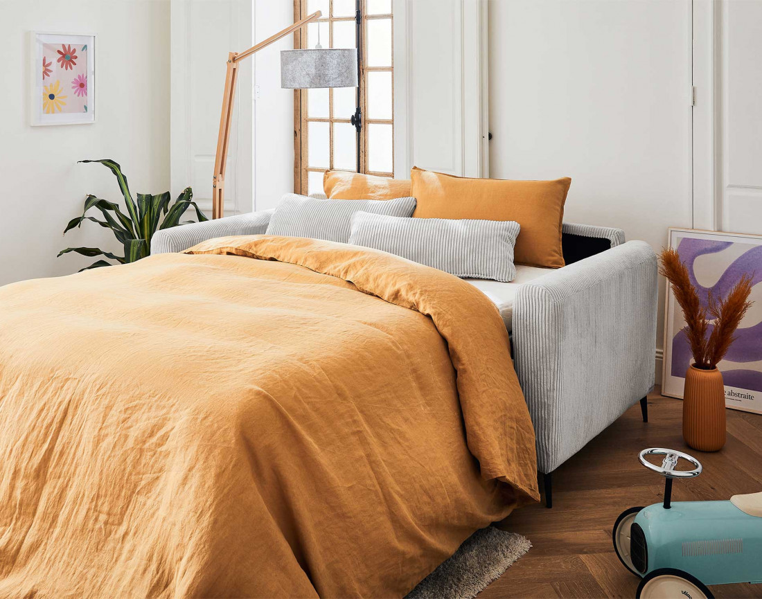 Canapé 3 places convertible express quotidien en velours côtelé Owen