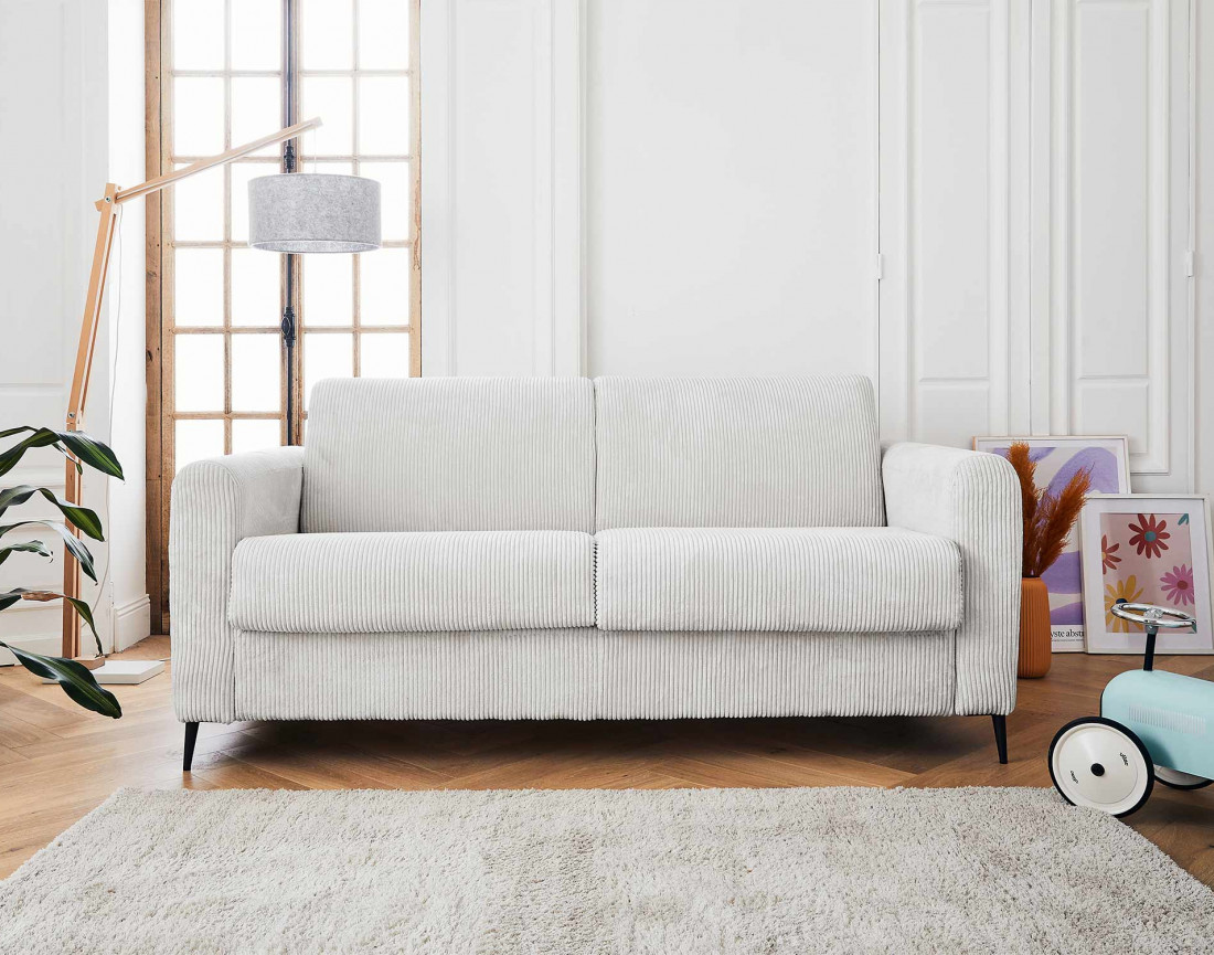 Canapé 3 places convertible express quotidien en velours côtelé Owen