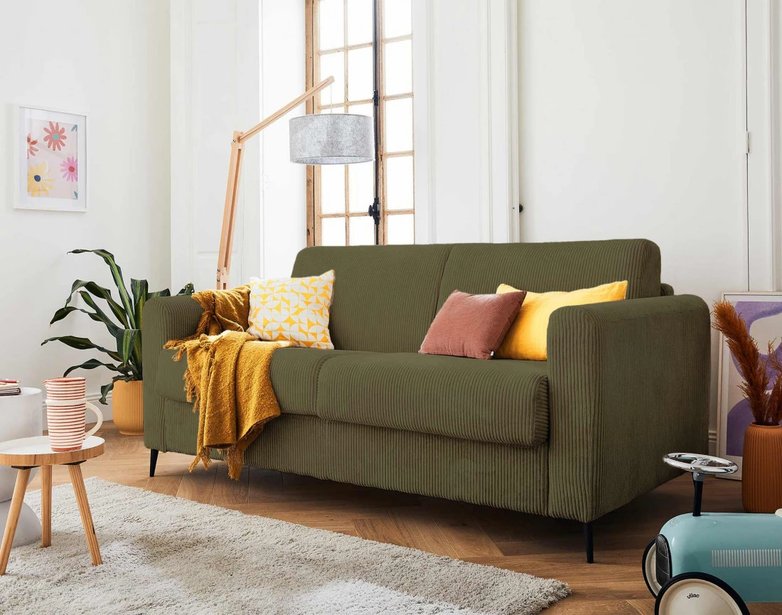 Canapé 3 places convertible express quotidien en velours côtelé Owen