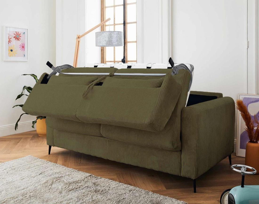 Canapé 3 places convertible express quotidien en velours côtelé Owen