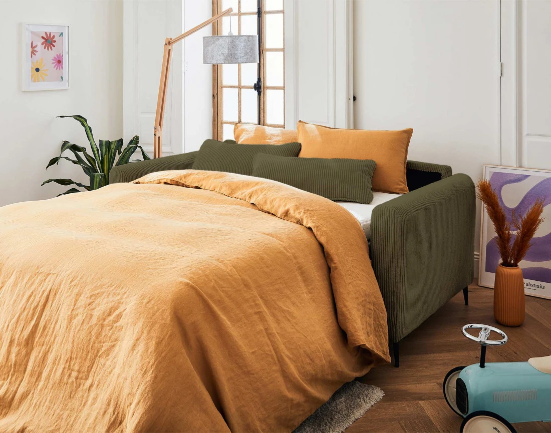 Canapé 3 places convertible express quotidien en velours côtelé Owen