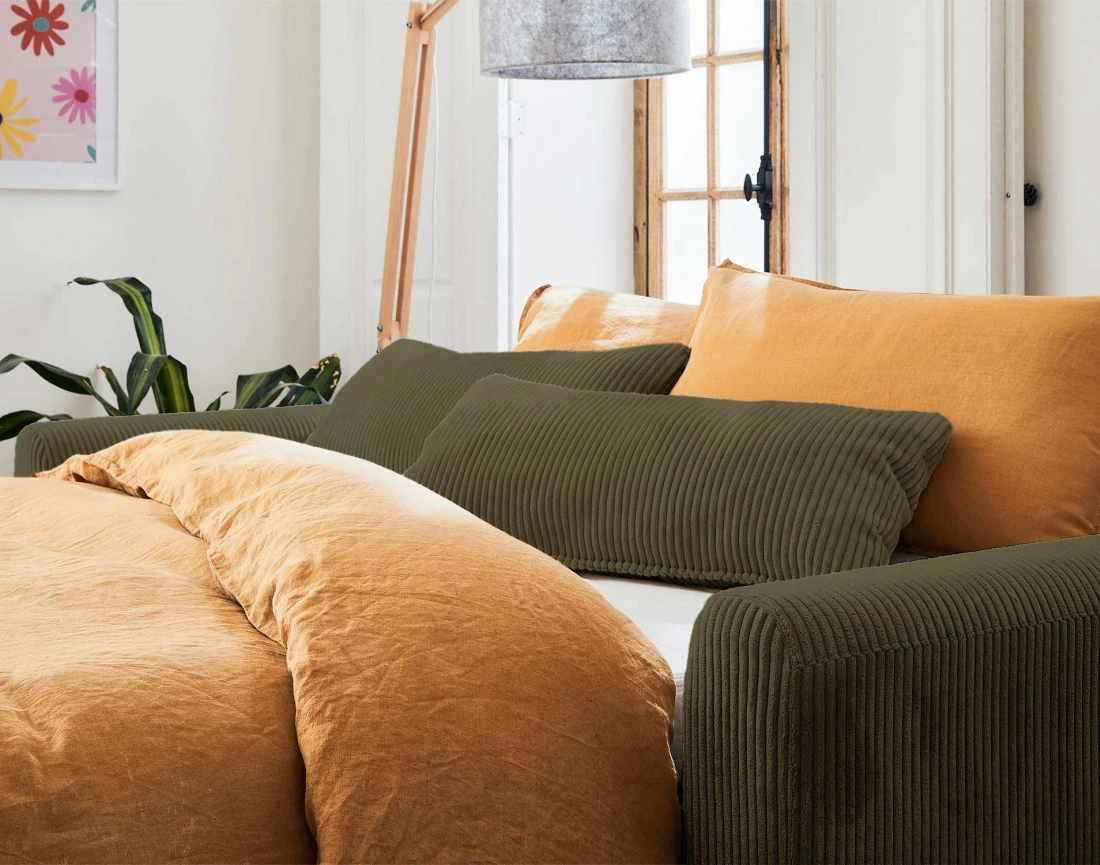 Canapé 3 places convertible express quotidien en velours côtelé Owen