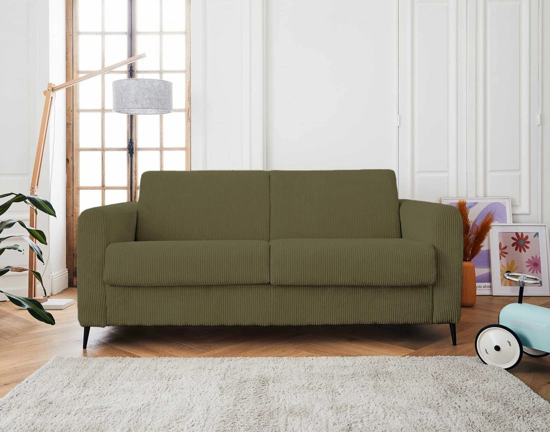 Canapé 3 places convertible express quotidien en velours côtelé Owen