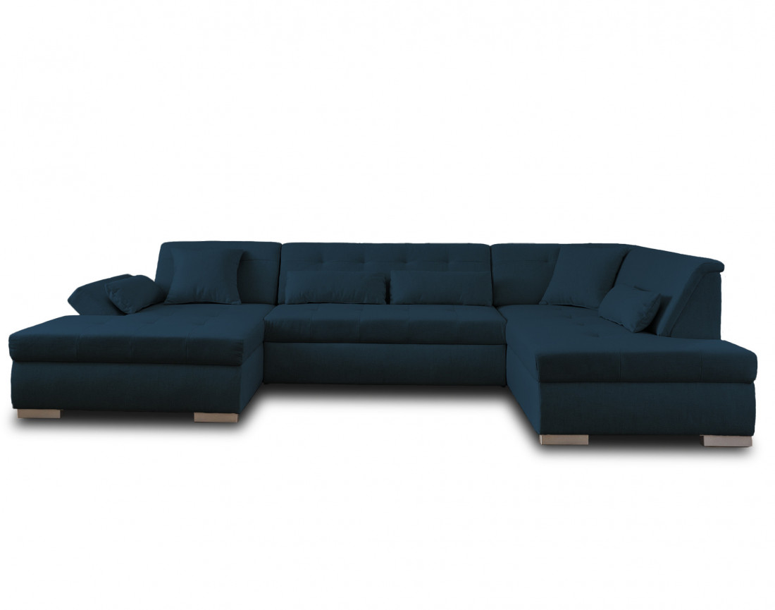 Canapé panoramique d'angle droit 7 places convertible en tissu Vermont