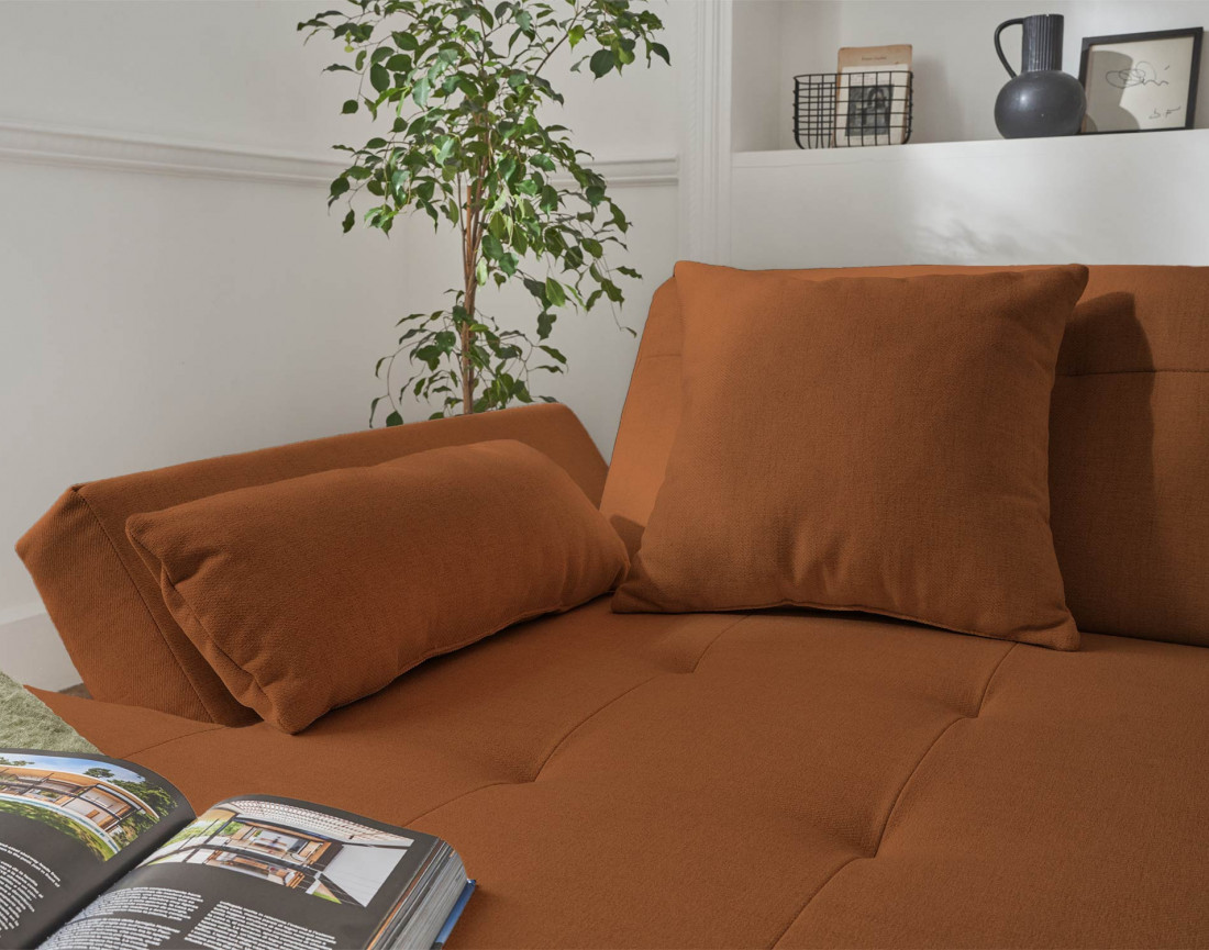 Canapé panoramique d'angle droit 7 places convertible en tissu Vermont