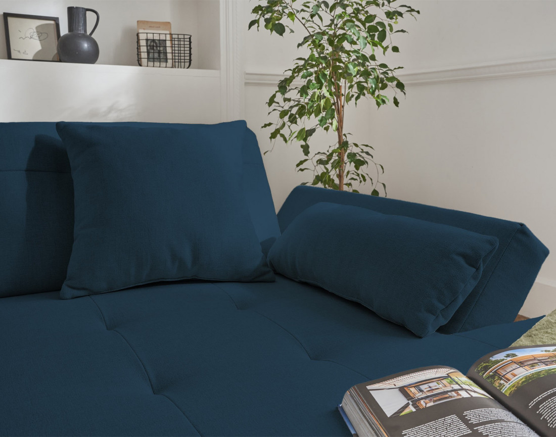 Canapé panoramique d'angle gauche 7 places convertible en tissu Vermont