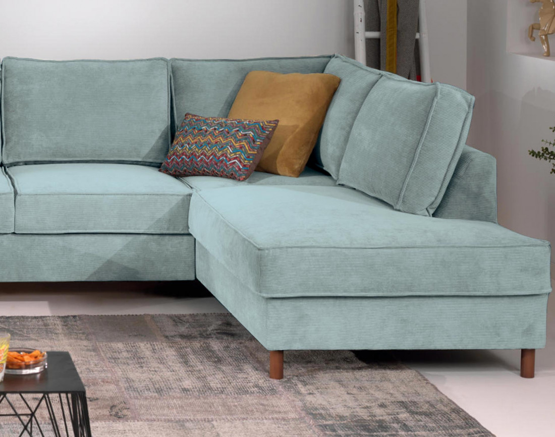 Canapé panoramique d'angle droit convertible avec coffre 7 places en velours côtelé Jake