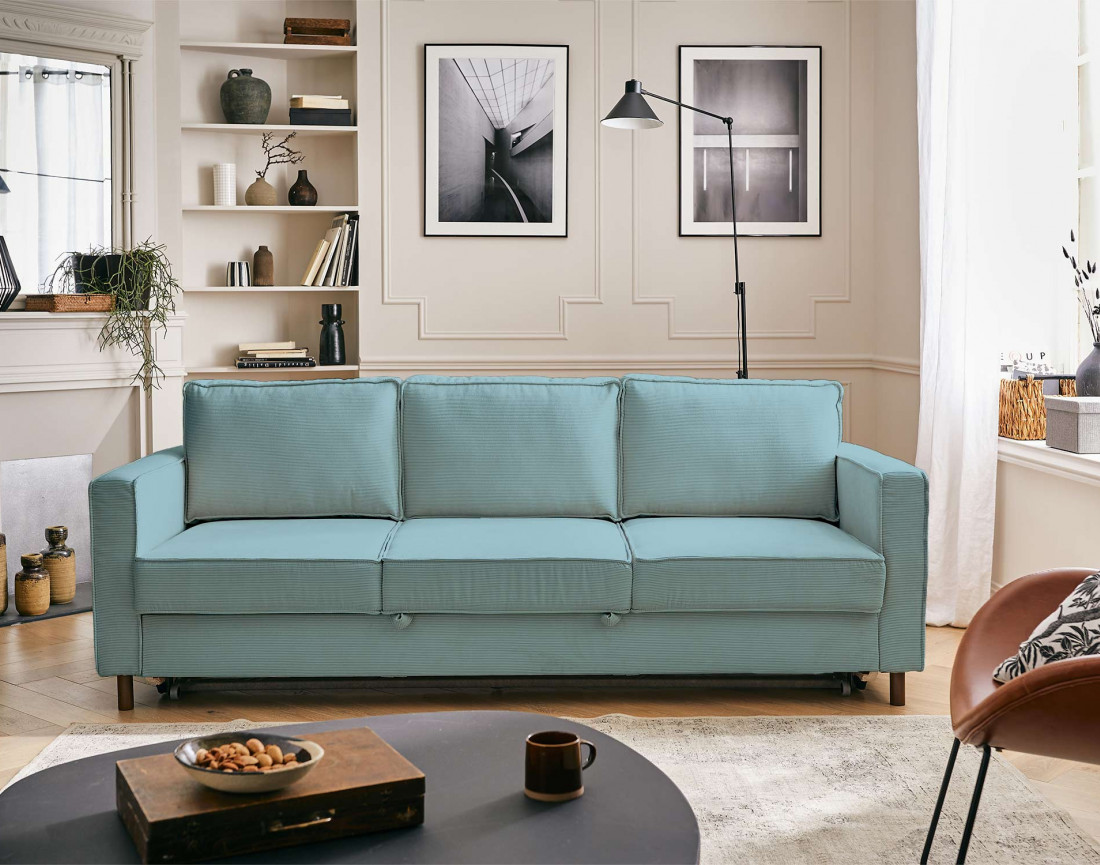 Canapé 3 places convertible en velours côtelé Jake