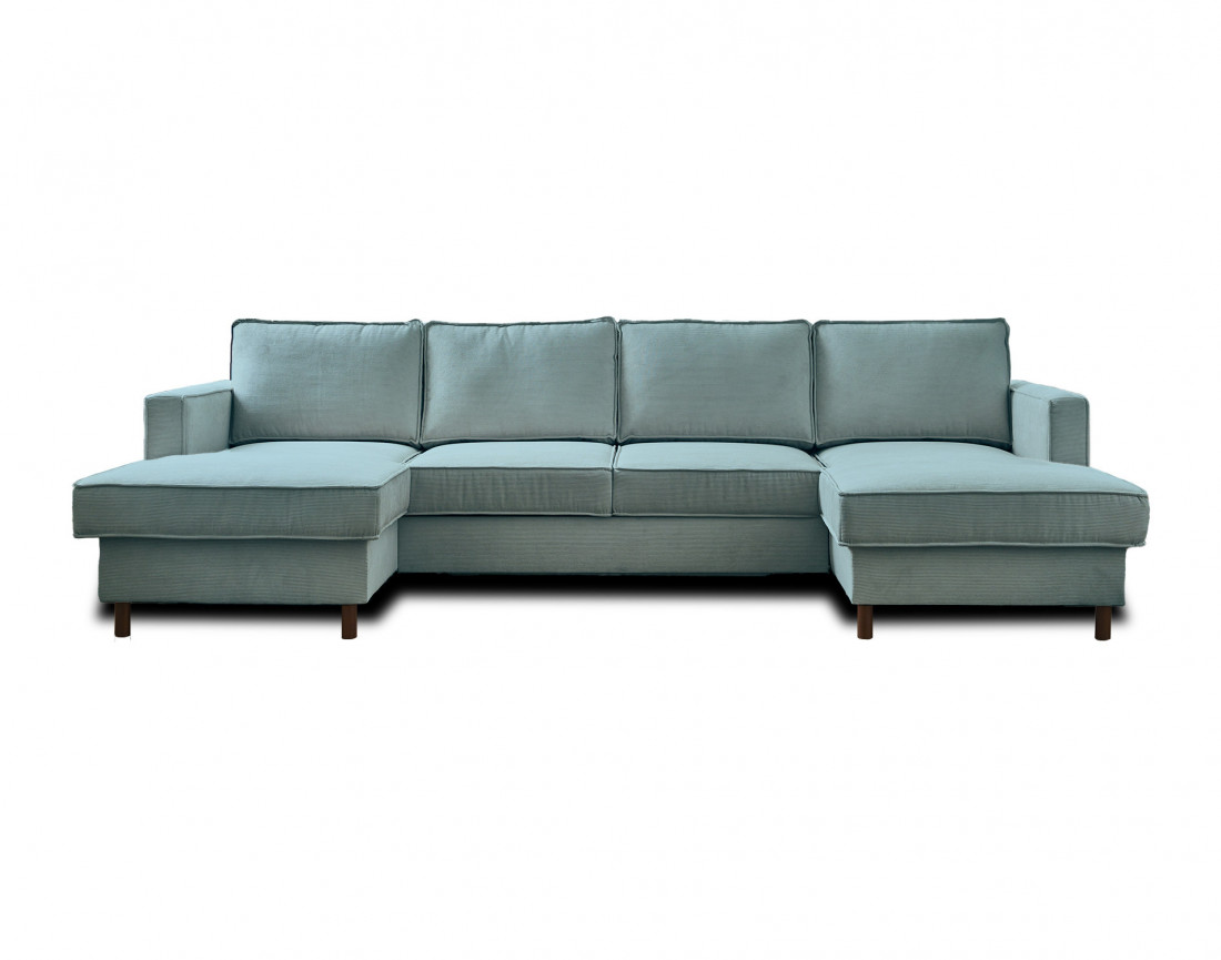 Canapé panoramique en U 7 places convertible avec coffre en velours côtelé Jake