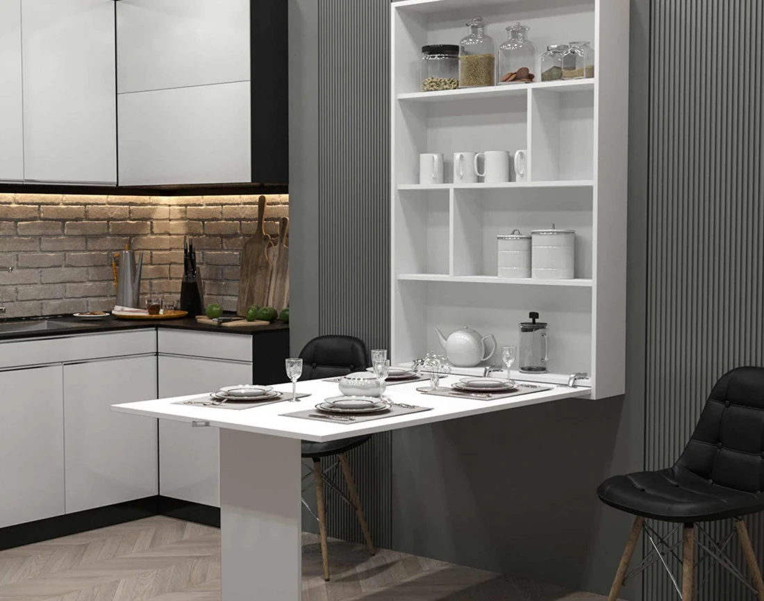 Table murale rabattable avec rangements - 4 personnes - Mondrian