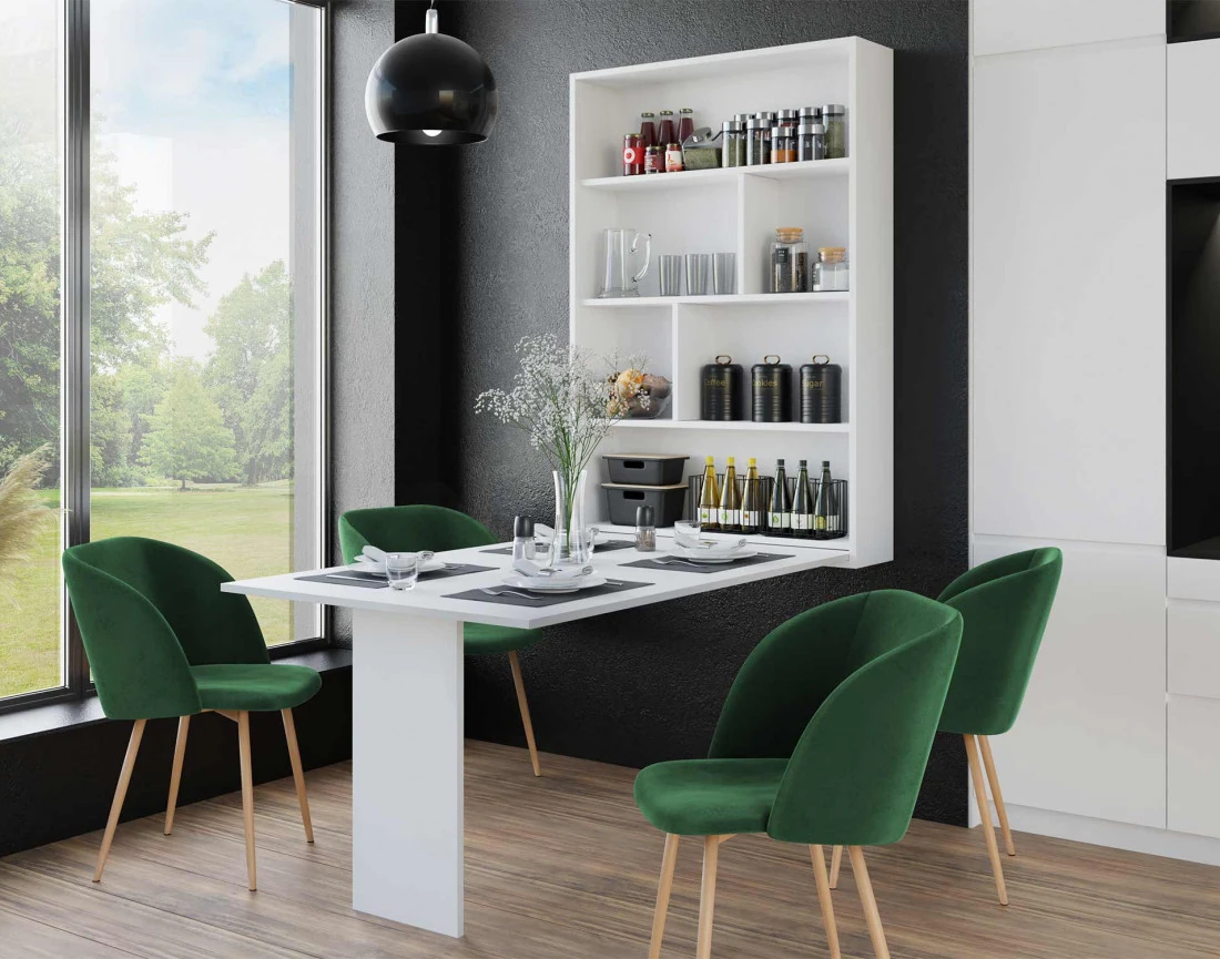 Table murale rabattable avec rangements - 4 personnes - Mondrian