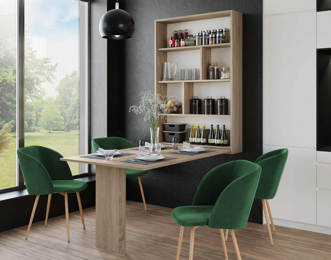 Table murale rabattable avec rangements - 4 personnes - Mondrian