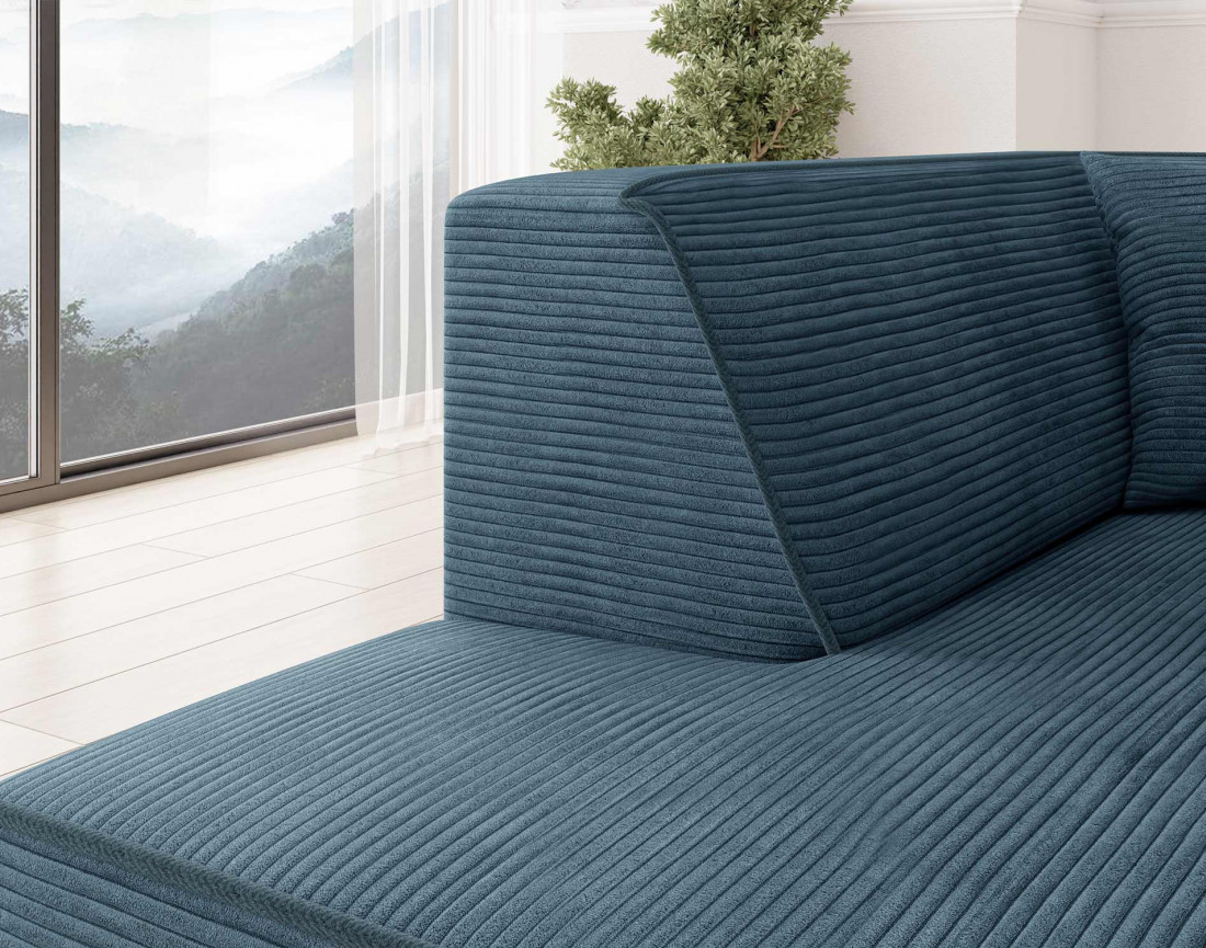 Canapé d'angle droit 5 places - convertible avec coffre - en velours côtelé - Duchamps