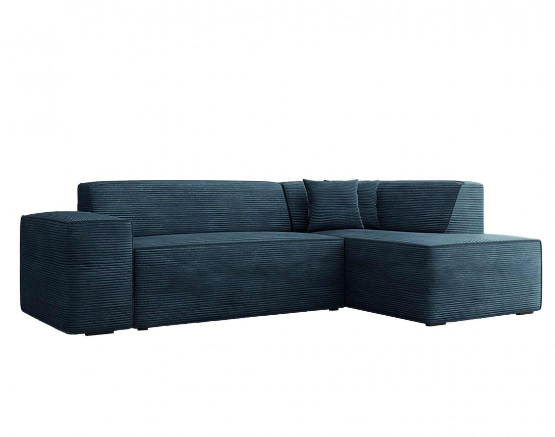 Canapé d'angle droit 5 places - convertible avec coffre - en velours côtelé - Duchamps