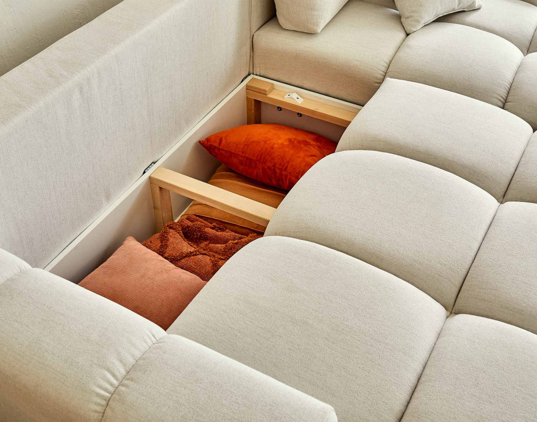 Canapé d'angle réversible convertible avec coffre 4 places en tissu Crocus Canapé d'angle réversible convertible avec coffre 4 places en tissu Crocus