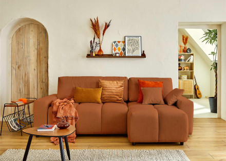 Canapé d'angle réversible convertible avec coffre 4 places en tissu Crocus