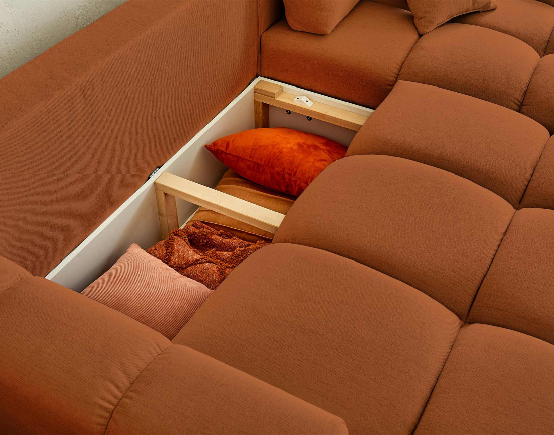 Canapé d'angle réversible convertible avec coffre 4 places en tissu Crocus