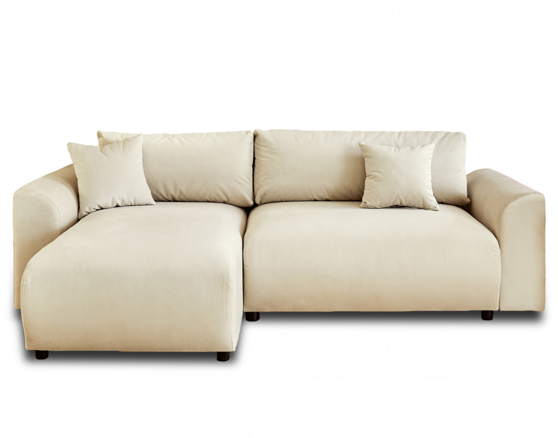 Canapé d'angle réversible convertible avec coffre et poches 4 places en velours Camélia Canapé d'angle réversible convertible avec coffre et poches 4 places en velours Camélia