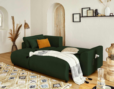 Canapé d'angle réversible convertible avec coffre et poches 4 places en velours Camélia