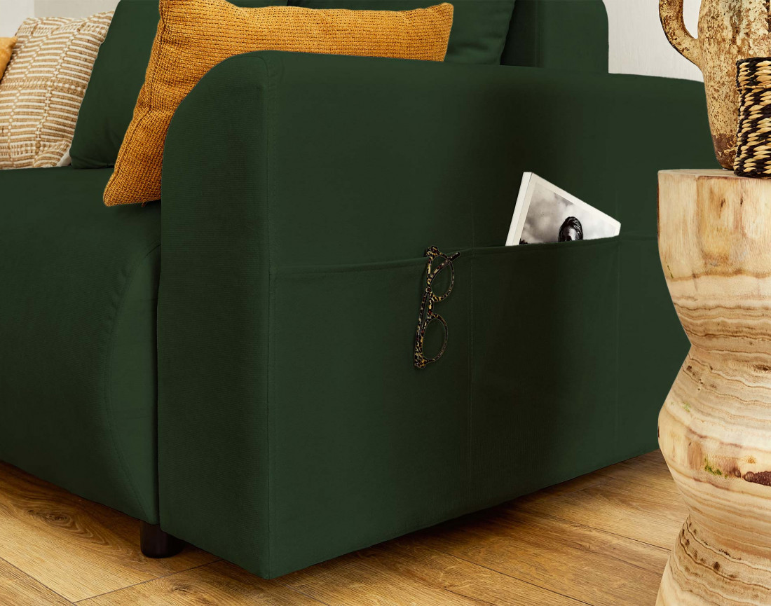 Canapé d'angle réversible convertible avec coffre et poches 4 places en velours Camélia