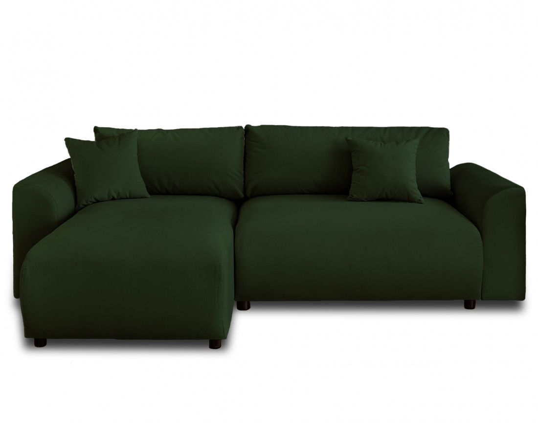 Canapé d'angle réversible convertible avec coffre et poches 4 places en velours Camélia