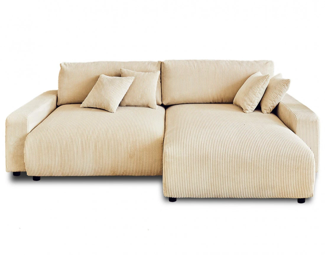 Canapé d'angle réversible convertible avec coffre 4 places en velours côtelé Pivoine