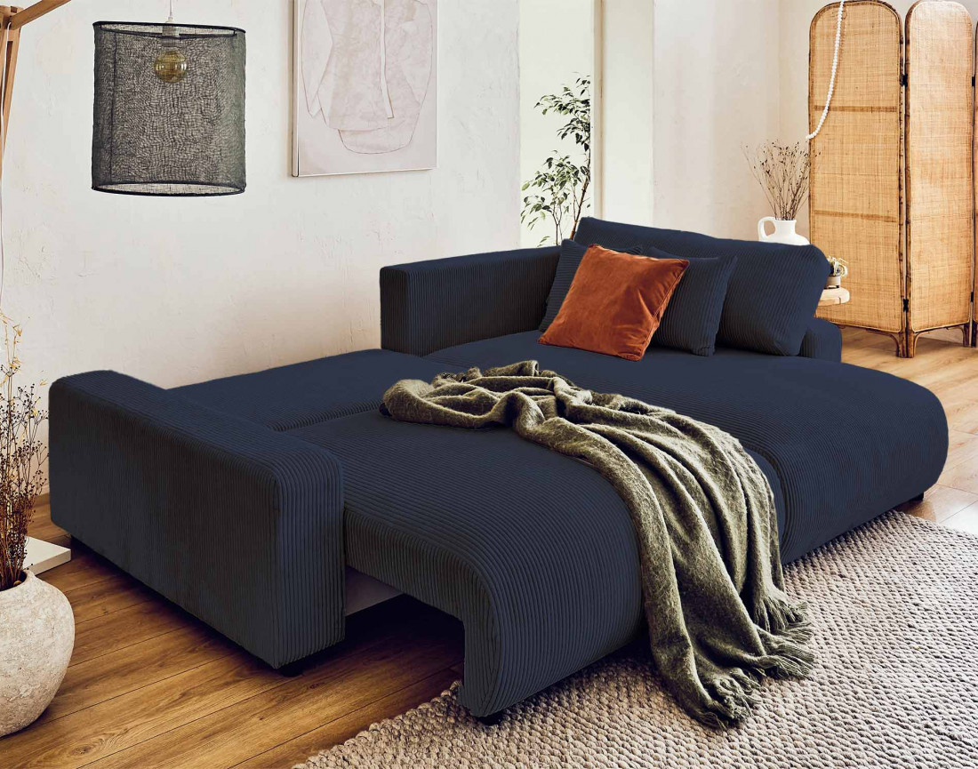 Canapé d'angle réversible convertible avec coffre 4 places en velours côtelé Pivoine