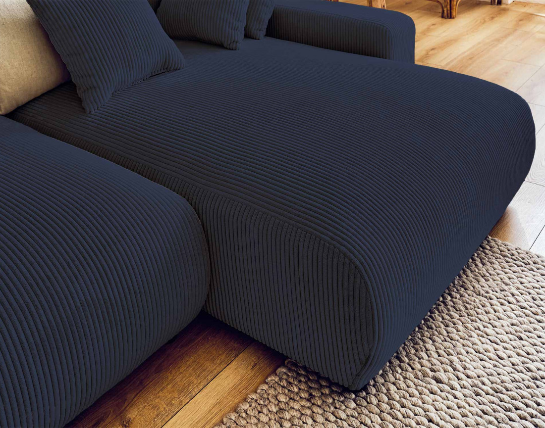 Canapé d'angle réversible convertible avec coffre 4 places en velours côtelé Pivoine