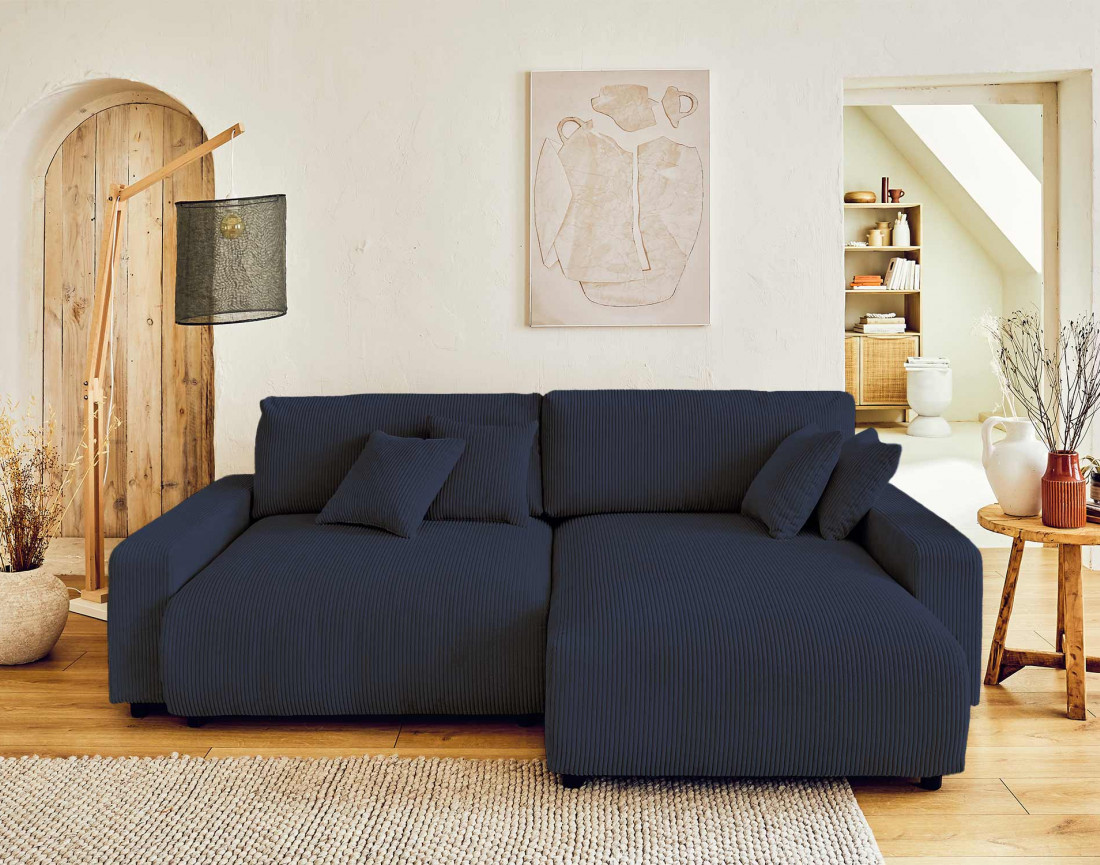 Canapé d'angle réversible convertible avec coffre 4 places en velours côtelé Pivoine