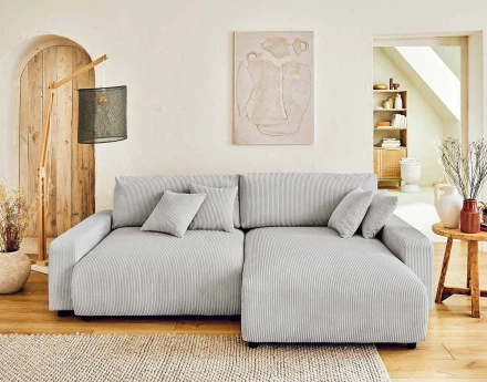 Canapé d'angle réversible convertible avec coffre 4 places en velours côtelé Pivoine