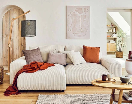 Canapé d'angle réversible 4 places en velours côtelé Garance