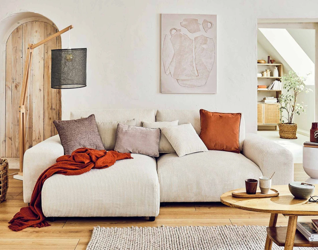 Canapé d'angle réversible 4 places en velours côtelé Garance