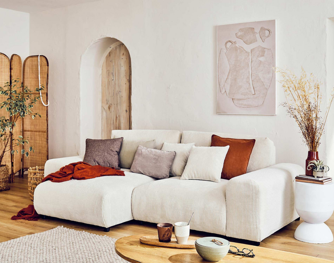 Canapé d'angle réversible 4 places en velours côtelé Garance