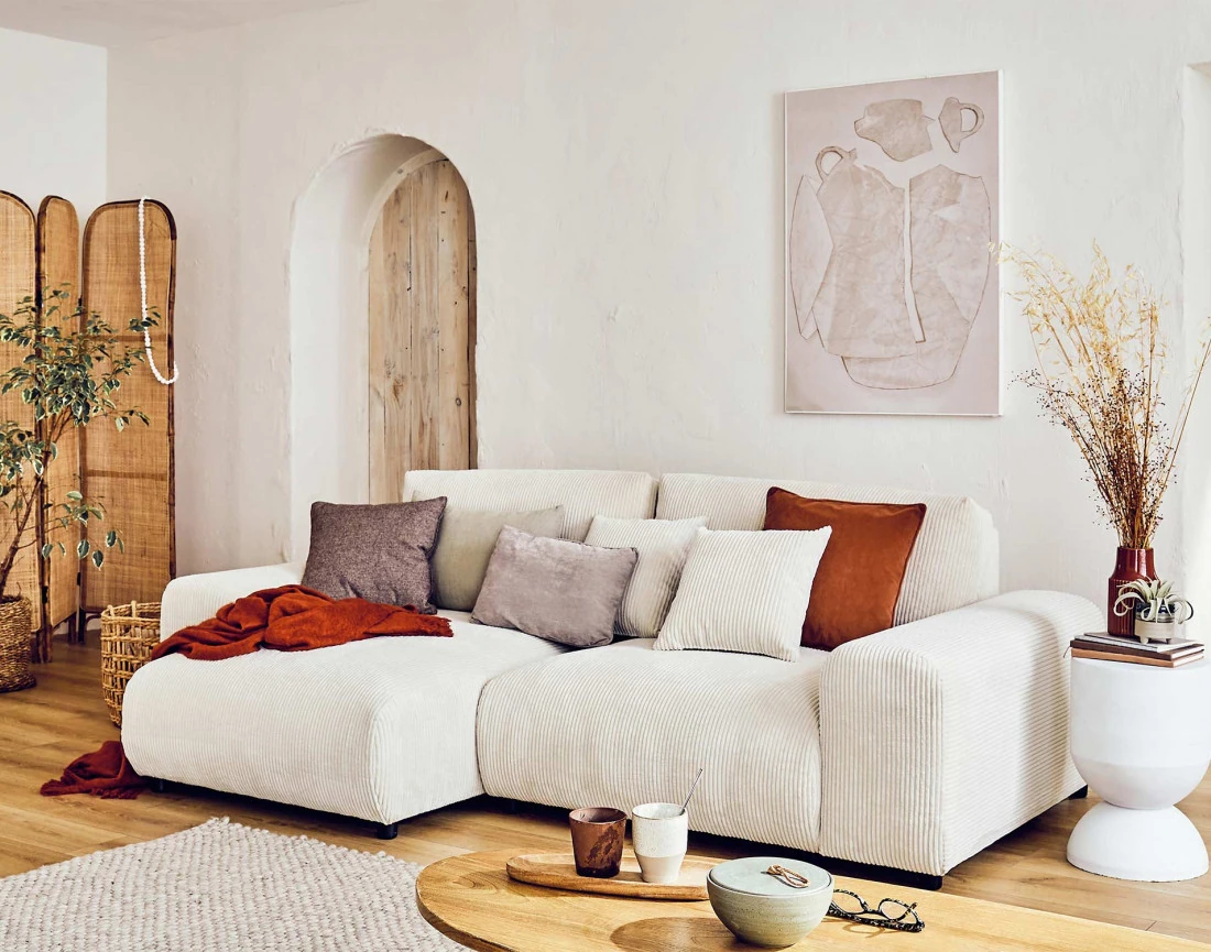 Canapé d'angle réversible 4 places en velours côtelé Garance