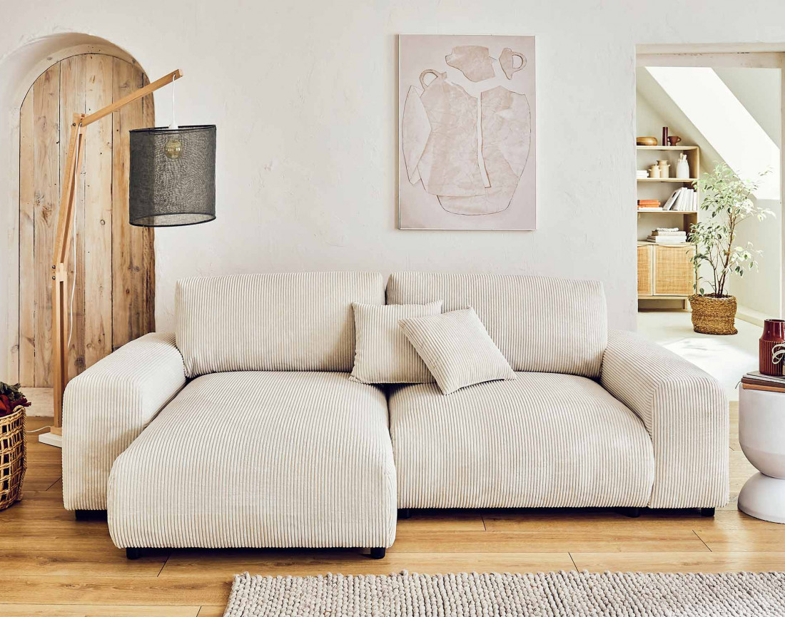 Canapé d'angle réversible 4 places en velours côtelé Garance