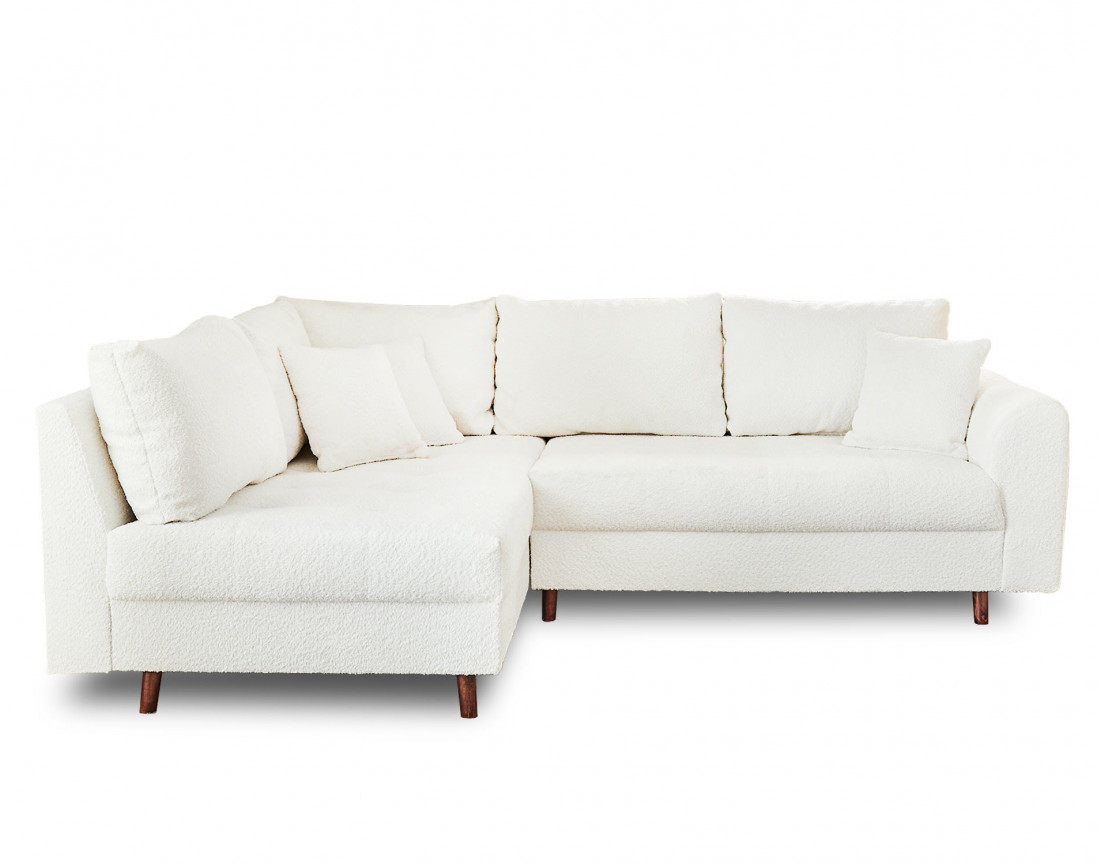 Canapé d'angle gauche 4 places avec pouf d'appoint en tissu bouclette Rune