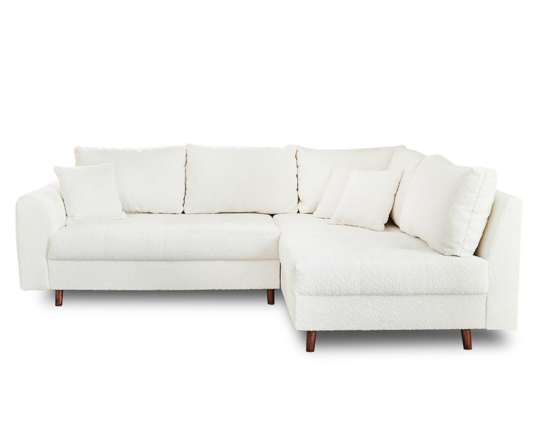 Canapé d'angle droit 4 places avec pouf d'appoint en tissu bouclette Rune